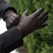 Men's deerskin leather gloves lined with wool BROWN