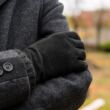 Men's suede-nappa leather gloves lined with wool BLACK