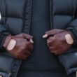 Men's deerskin leather fingerless gloves BROWN