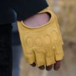Men's deerskin leather fingerless gloves GOLD