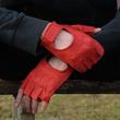 Men's deerskin leather fingerless gloves RED