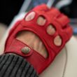 Men's deerskin leather fingerless gloves RED
