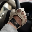 Men's deerskin leather fingerless gloves BONE(BLACK)