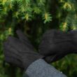 Men's suede leather gloves lined with rabbit fur BLACK