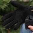 Men's hairsheep suede leather gloves lined with silk BLACK