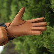 Men's deerskin leather gloves lined with wool COGNAC