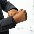 Men's deerskin leather gloves lined with wool COGNAC