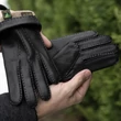 Men's deerskin leather gloves lined with wool BLACK