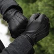 Men's deerskin leather gloves lined with wool BLACK
