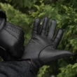 Men's deerskin leather gloves lined with wool BLACK
