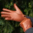 Men's hairsheep leather gloves lined with lamb fur COGNAC