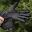 Men's deerskin leather gloves lined with wool BLACK