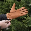 Men's deerskin leather gloves lined with wool COGNAC