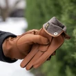 Men's deerskin leather gloves lined with wool COGNAC