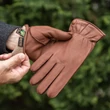 Men's deerskin leather gloves lined with wool WALNUT