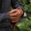 Men's deerskin leather gloves lined with wool WALNUT