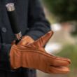 Men's deerskin leather gloves lined with lamb fur