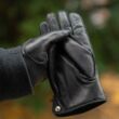 Men's hairsheep leather gloves lined with rabbit fur