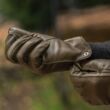 Men's hairsheep leather gloves lined with lamb fur OLIVE