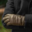 Men's hairsheep leather gloves lined with lamb fur OLIVE