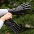 Women's hairsheep leather gloves lined with wool BLACK