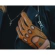 Women's hairsheep leather driving gloves COGNAK-BLACK