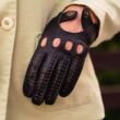 Women's deerskin leather driving gloves DARK BROWN