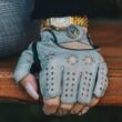 Women's hairsheep leather fingerless gloves STONE-GREY