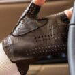 Women's hairsheep leather fingerless gloves DARK BROWN