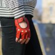 Women's hairsheep leather fingerless gloves RED-BLACK