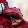 Women's hairsheep leather fingerless gloves RED(LAK)