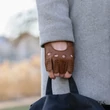 Women's hairsheep leather fingerless gloves COGNAC