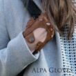 Women's hairsheep leather fingerless gloves COGNAK