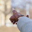 Women's hairsheep leather fingerless gloves COGNAC