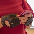 Women's deerskin leather fingerless gloves BLACK(RED)