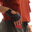 Women's deerskin leather fingerless gloves BLACK(RED)