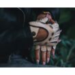 Women's deerskin leather fingerless gloves BONE-BLACK
