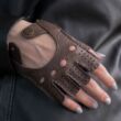 Women's deerskin leather fingerless gloves BROWN