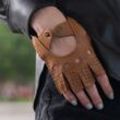 Women's deerskin leather fingerless gloves COGNAC