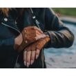 Women's deerskin leather fingerless gloves COGNAK-BLACK