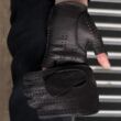 Women's deerskin leather fingerless gloves DARK BROWN