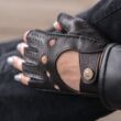 Women's deerskin leather fingerless gloves DARK BROWN