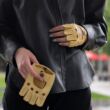 Women's deerskin leather fingerless gloves HONEY