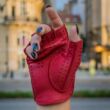 Women's deerskin leather fingerless gloves RED