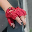 Women's deerskin leather fingerless gloves RED