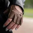 Women's deerskin leather fingerless gloves TAUPE