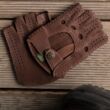 Women's deerskin leather fingerless gloves WALNUT