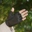 Women's peccary leather fingerless gloves BLACK