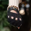 Women's deerskin leather fingerless gloves BLACK