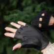 Women's deerskin leather fingerless gloves BLACK